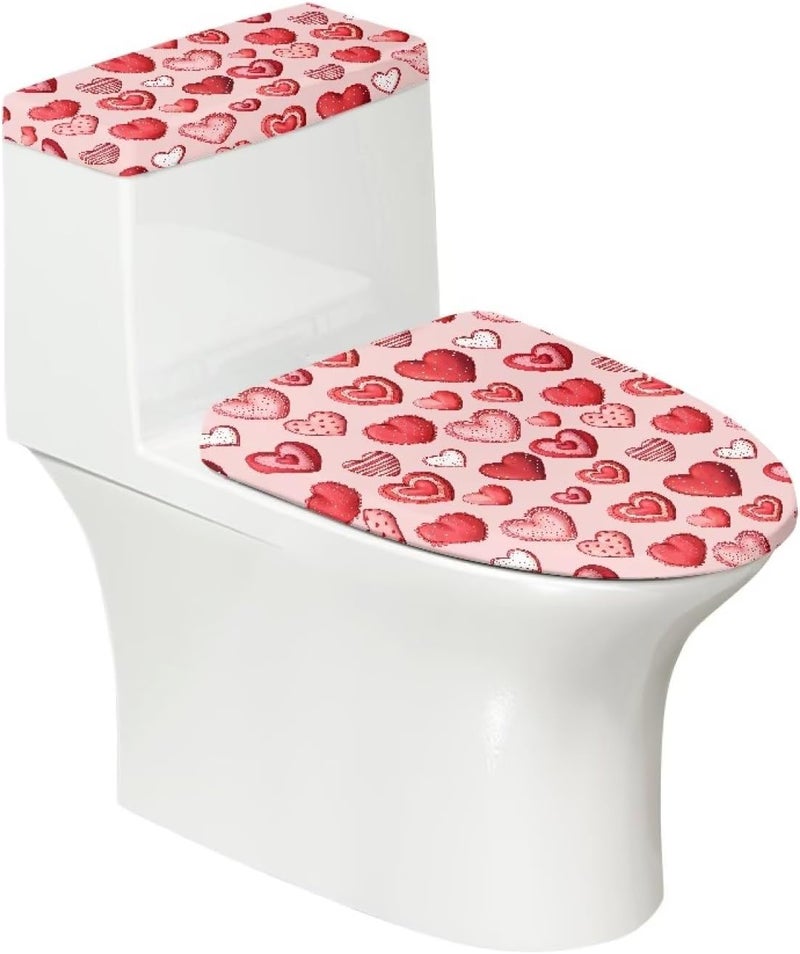 CREAMIC Cute Red Heart Toilet Lid Cover and Tank Lid Cover Machine Wash Bathroom Super Soft 2 Pieces Toilet Seat Covers Fits Most Lids for Accessories Decor or Holiday Decoration - Image 1